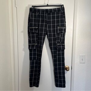 Hot Topic Men's Black Checkered Striped Cargo Pants Y2K Streetwear Size XL
